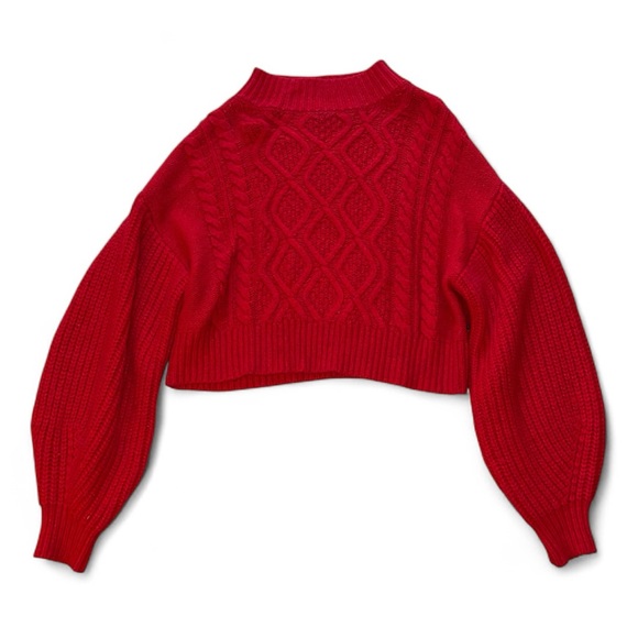 Kaari Blue Sweaters - Kaari Blue cropped chunky‎ red cowlneck sweater